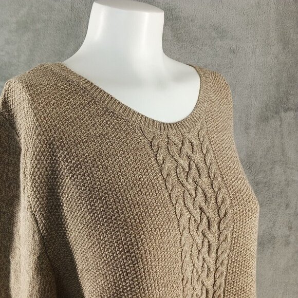 NWT KAREN SCOTT Cable Knit Textured Sweater XL(16-18) Cotton Dark Beige - Picture 6 of 13